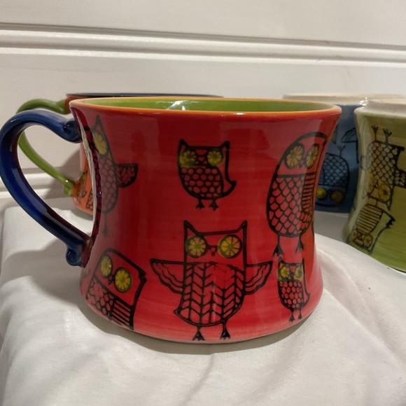 Pier 1 multi coloured owl stackable mugs set of 4 - Picture 5 of 10